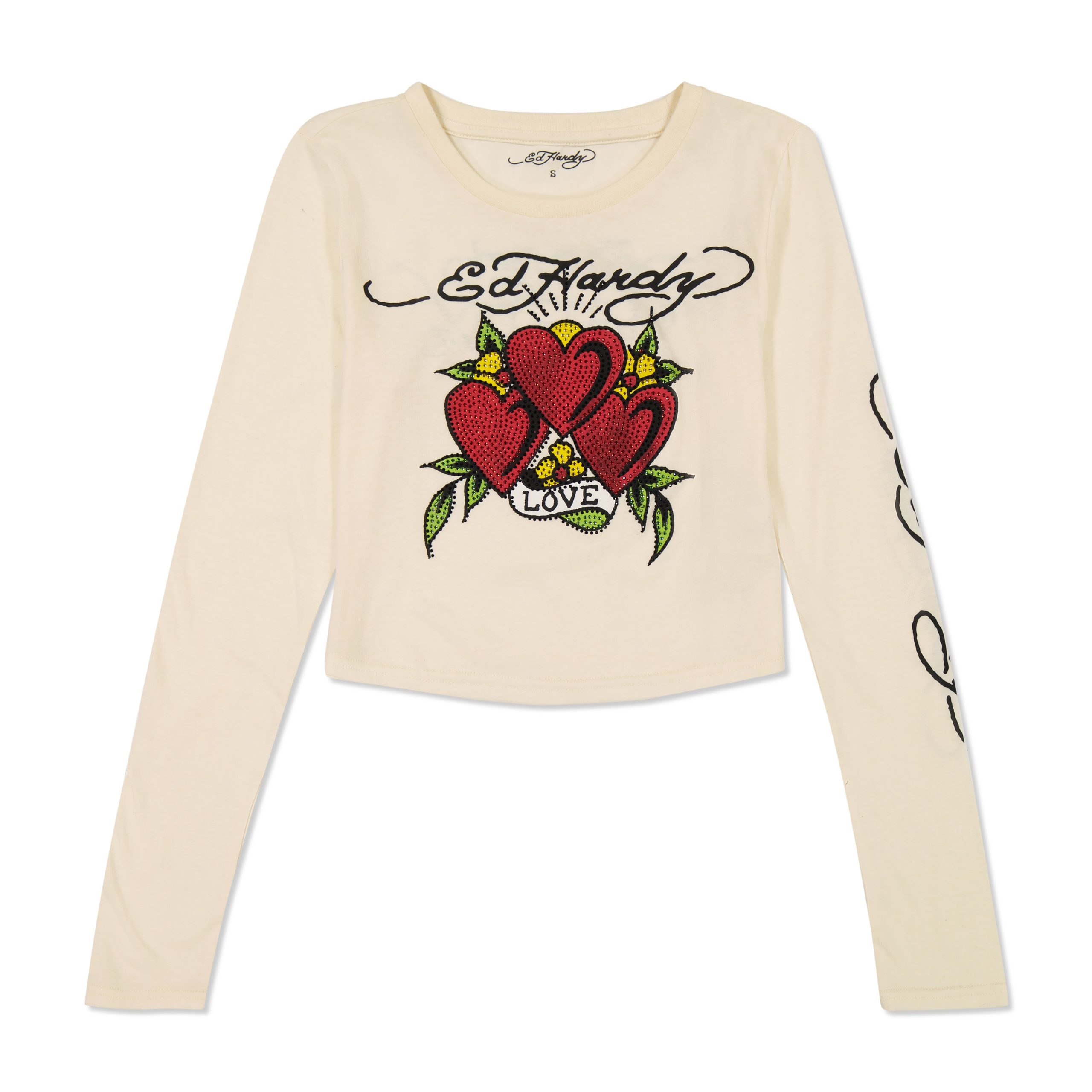 Rhinestone Hearts Long Sleeve Baby Tee